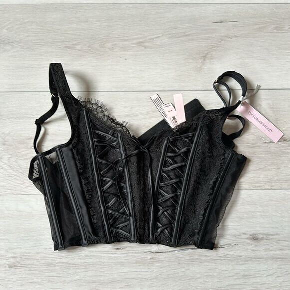 Victoria's Secret XS Unlined Lace-Up Corset Top Dream‎ Angels BLACK Size M NWT - Picture 2 of 5